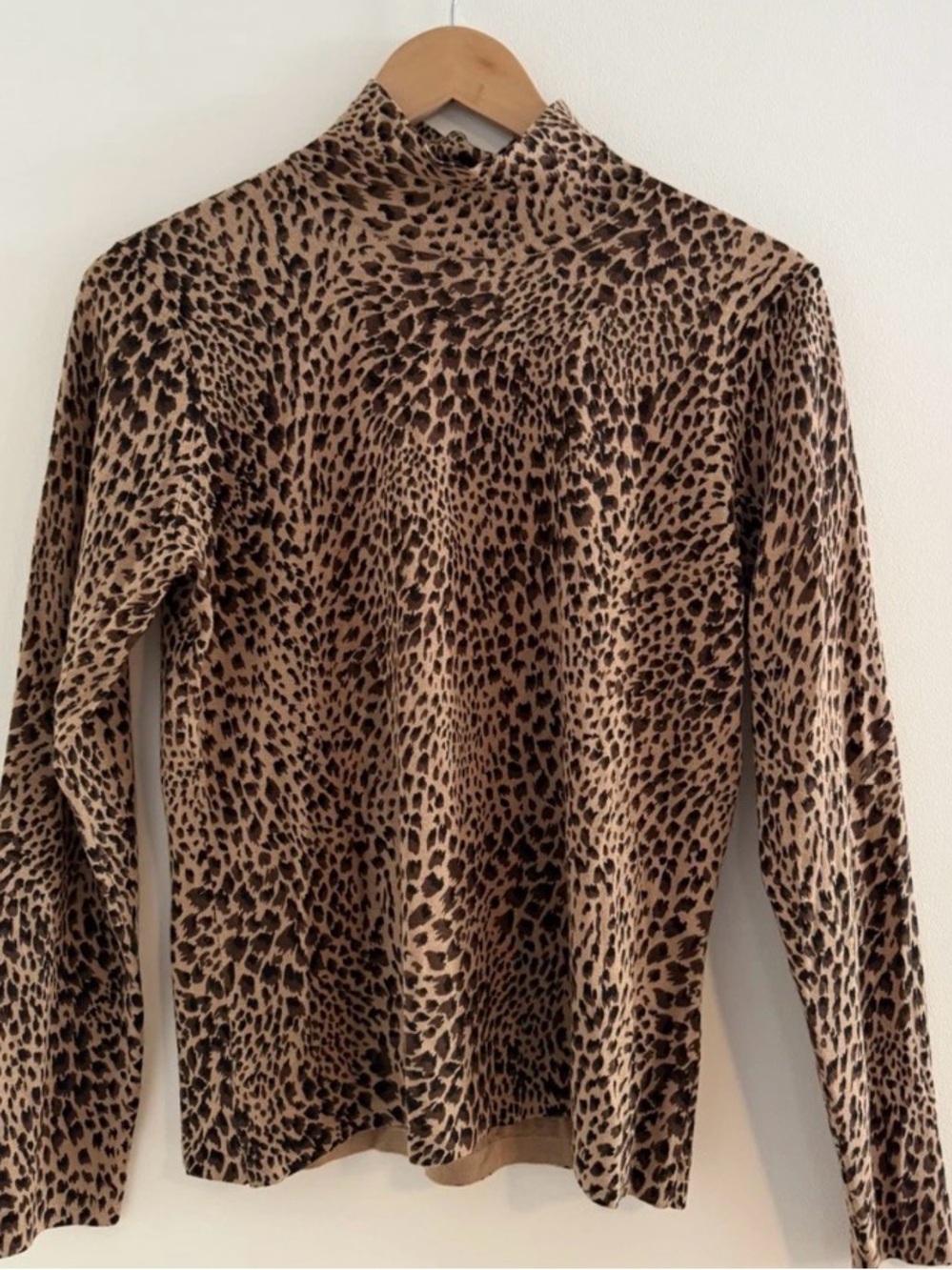 Vintage Talbots Mock Neck Animal Print Silk Camelhair Top Petite Medium